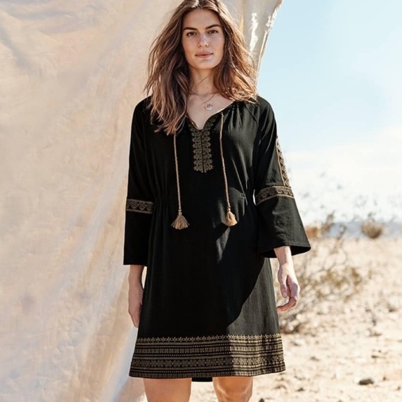 J. Jill Embroidered Cotton Blend Boho Knit Peasant Sheath Dress Black Size S - Picture 3 of 13